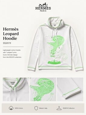 Hermès White Hoodie with Neon Green Leopard Graphic